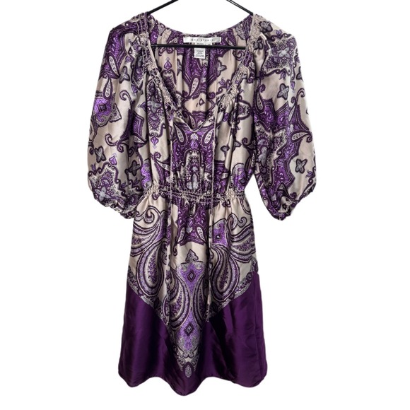 Max Studio Dress XS Purple Paisley Print Drawstring Waist Bohemian Chic - Picture 1 of 5